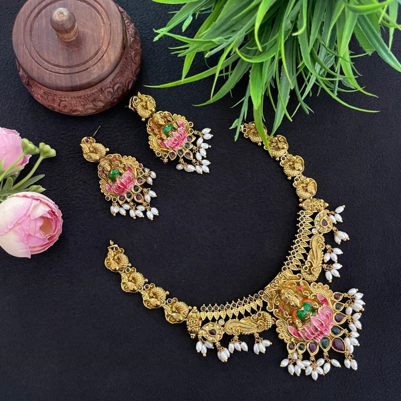 ANTIQUE GOLD PLATED TRADITIONAL LAKSHMI PENDENT WI