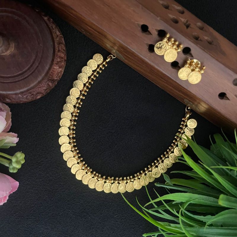 REAL GOLD PLATED KAASU MALAI NECKLACE 